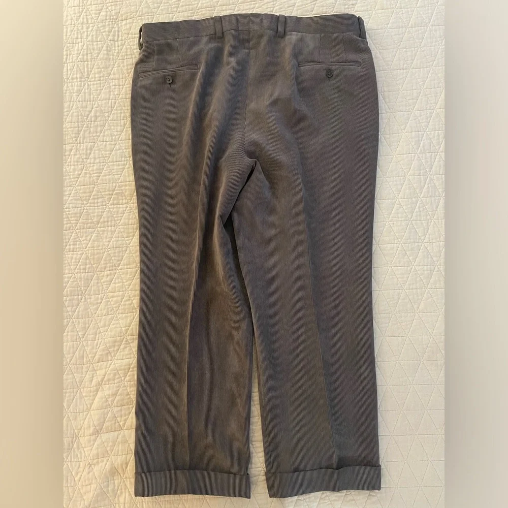Saks Fifth Avenue Flat Front & Cuffed Corduroy Pant in Gray Size‎ 38 $145